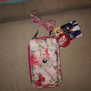 Mundi wristlet/crossbody pink floral wallet